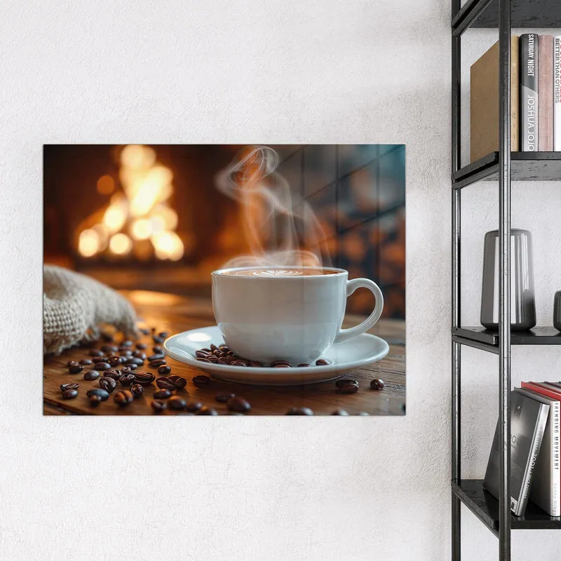 Magnettafel - Kaffee am Kaminfeuer
