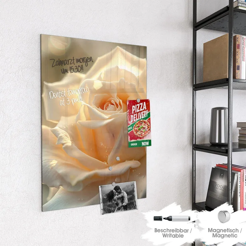 Magnettafel - Rose mit Wassertropfen