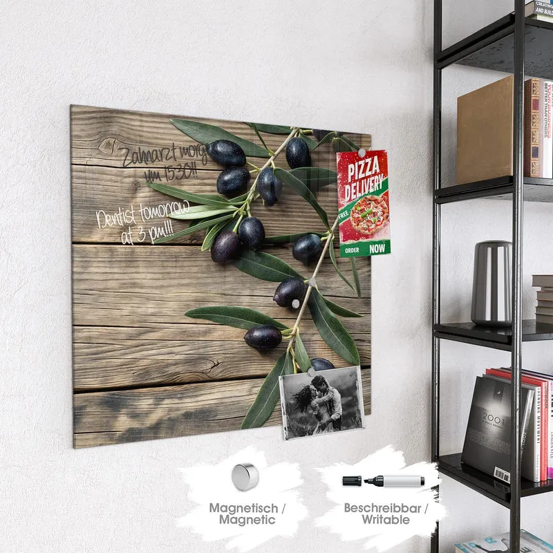 Magnettafel - Holztisch mit Oliven