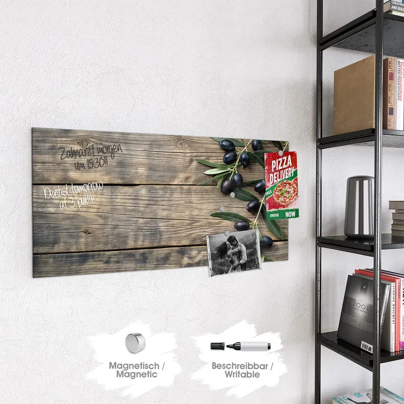 Magnettafel - Holztisch mit Oliven