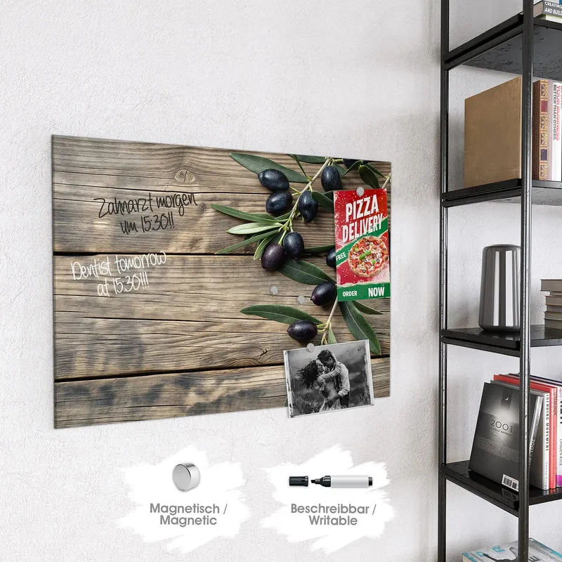Magnettafel - Holztisch mit Oliven
