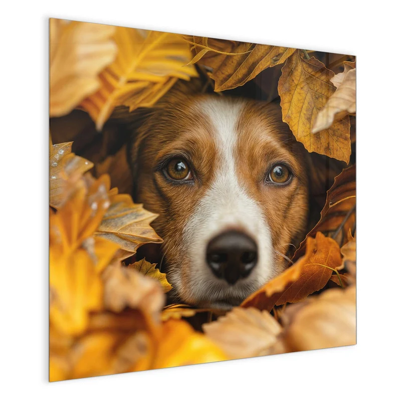 Magnettafel - Hund im Herbstlaub