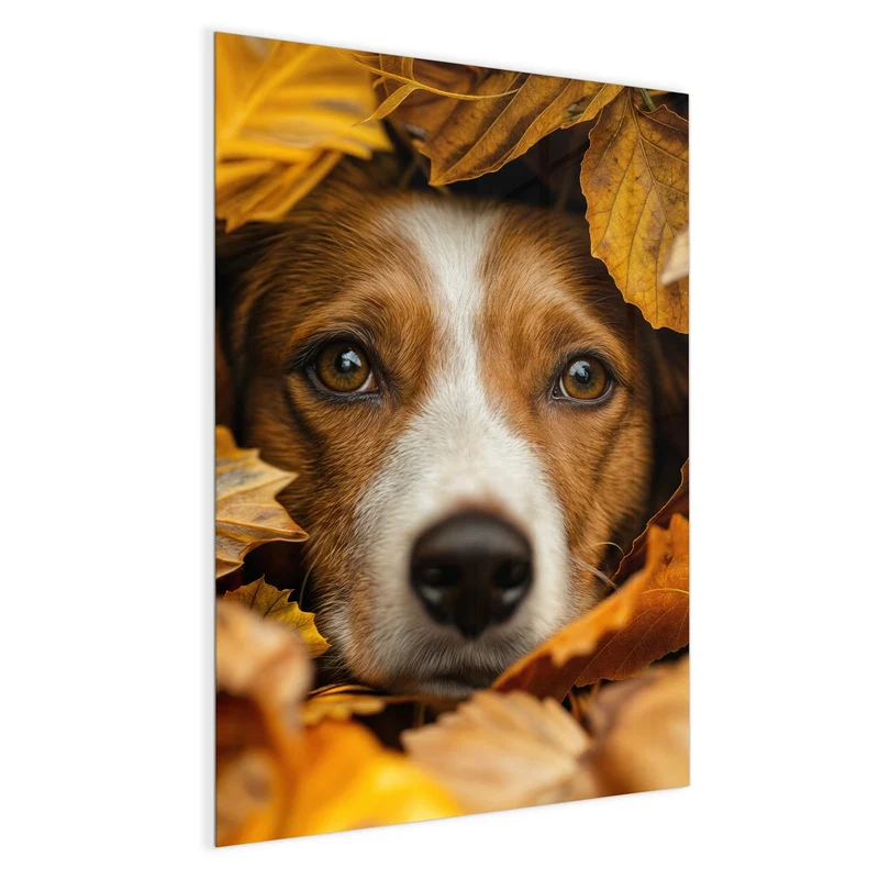 Magnettafel - Hund im Herbstlaub