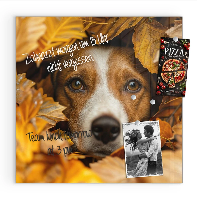 Magnettafel - Hund im Herbstlaub