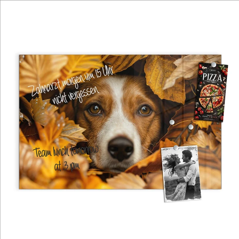 Magnettafel - Hund im Herbstlaub