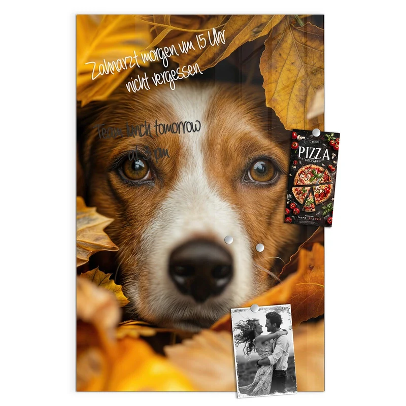 Magnettafel - Hund im Herbstlaub