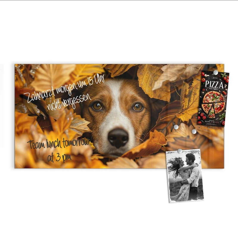 Magnettafel - Hund im Herbstlaub