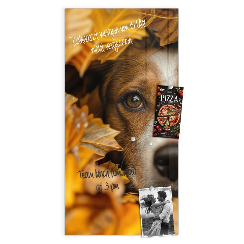 Magnettafel - Hund im Herbstlaub