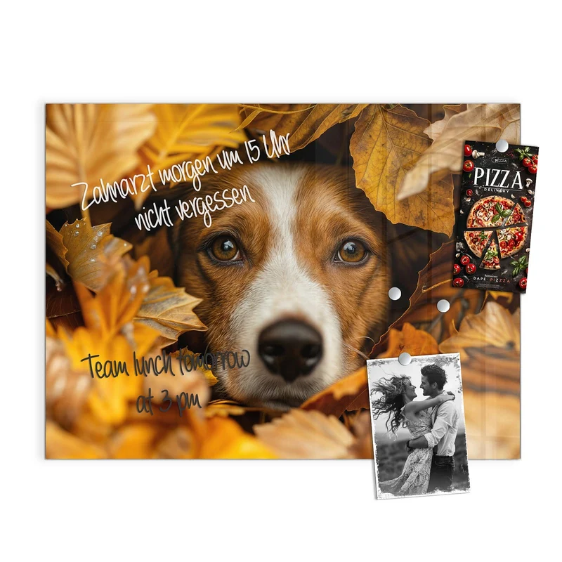 Magnettafel - Hund im Herbstlaub