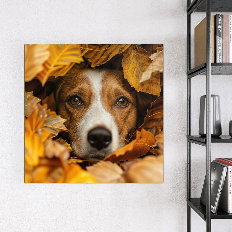 Magnettafel - Hund im Herbstlaub