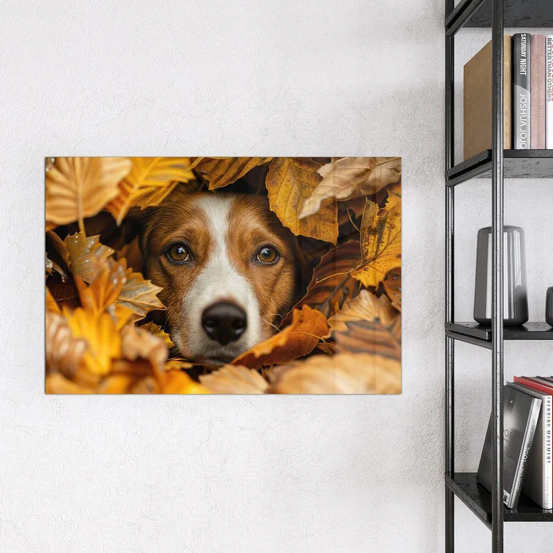 Magnettafel - Hund im Herbstlaub