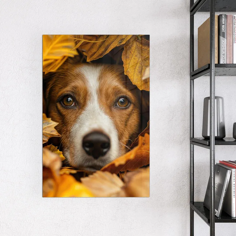 Magnettafel - Hund im Herbstlaub