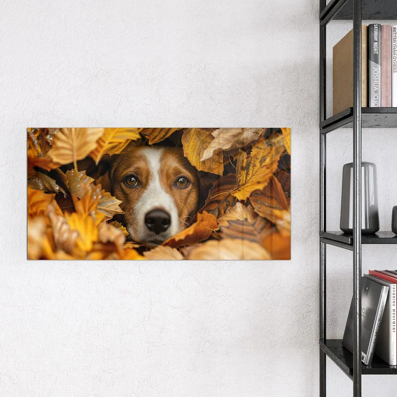 Magnettafel - Hund im Herbstlaub