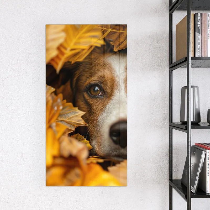 Magnettafel - Hund im Herbstlaub