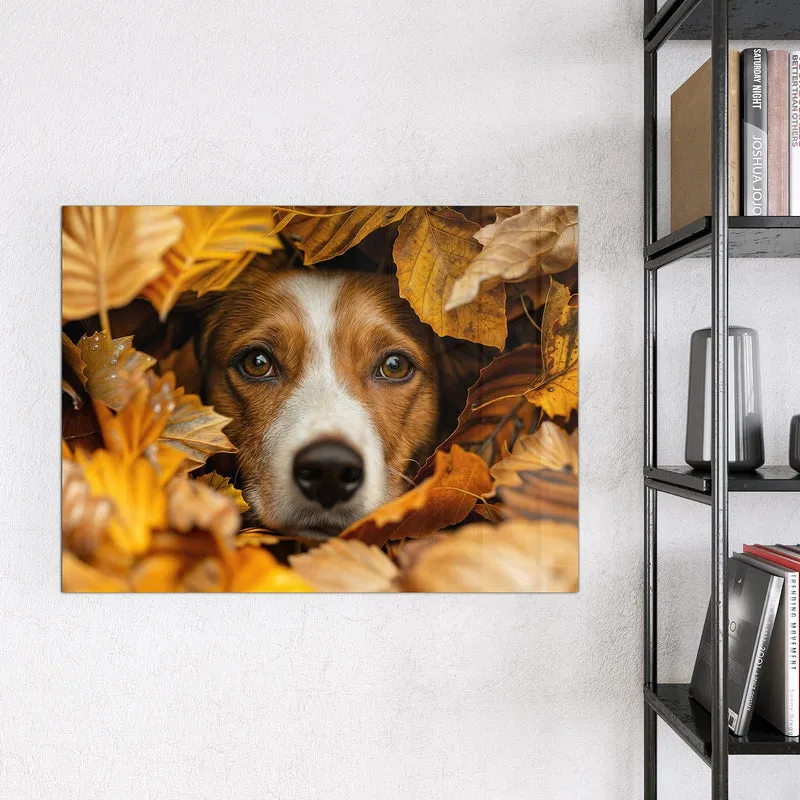 Magnettafel - Hund im Herbstlaub