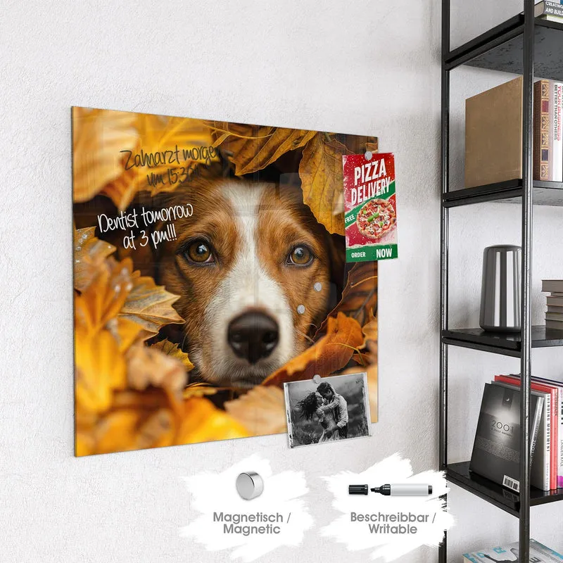 Magnettafel - Hund im Herbstlaub