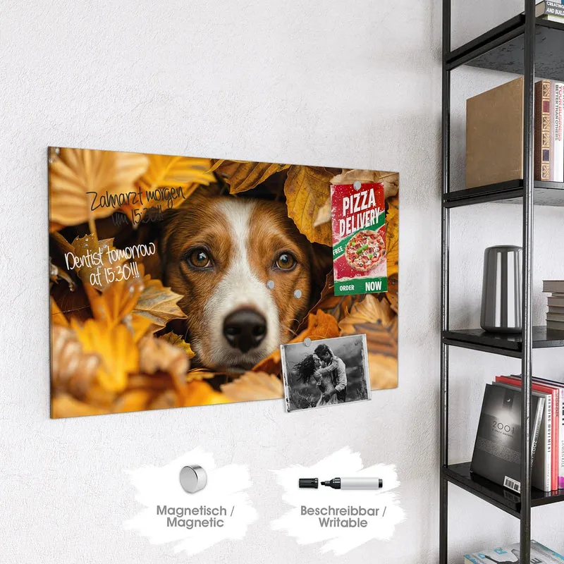 Magnettafel - Hund im Herbstlaub