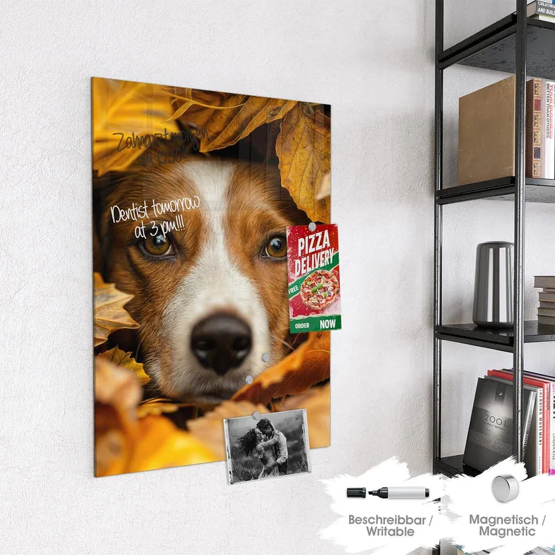 Magnettafel - Hund im Herbstlaub