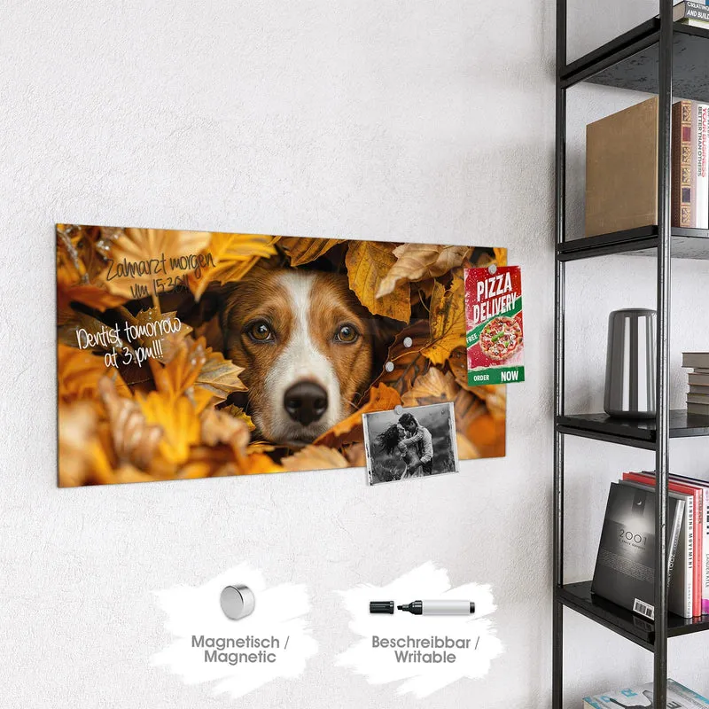 Magnettafel - Hund im Herbstlaub