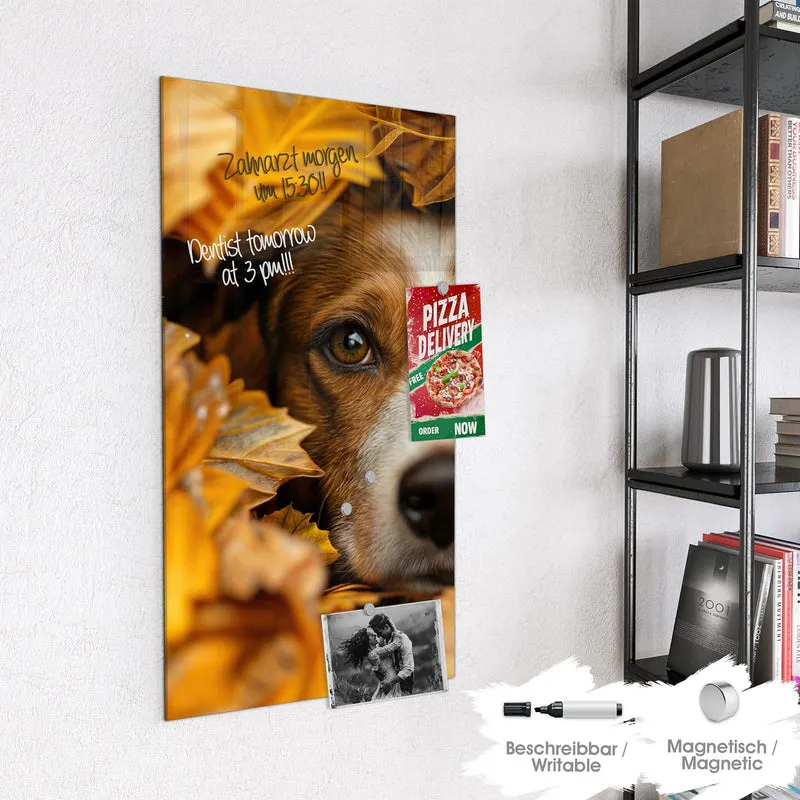 Magnettafel - Hund im Herbstlaub