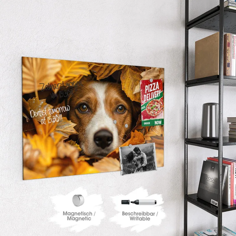 Magnettafel - Hund im Herbstlaub
