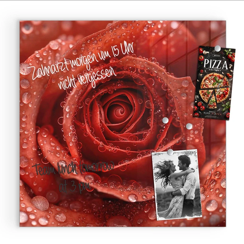 Magnettafel - Rote Rose mit Tropfen