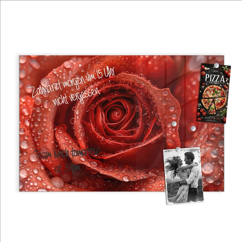 Magnettafel - Rote Rose mit Tropfen
