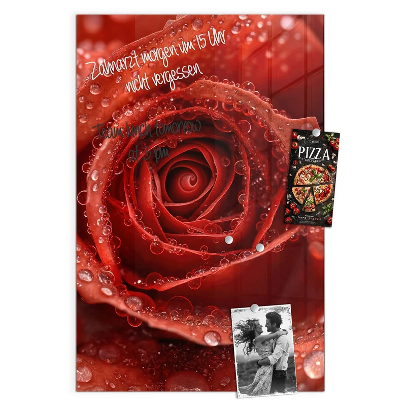 Magnettafel - Rote Rose mit Tropfen