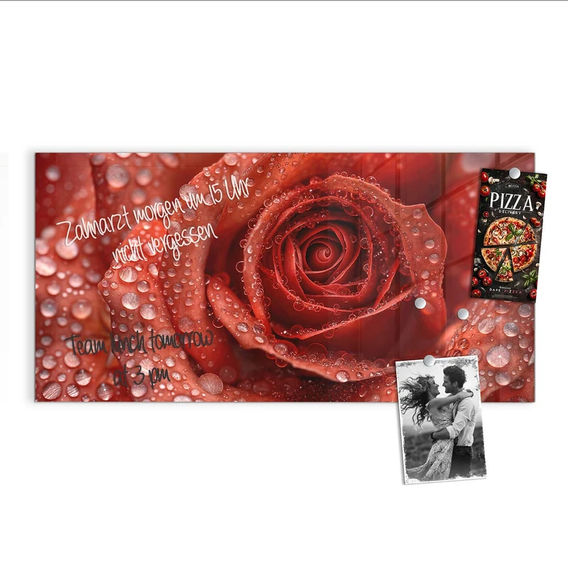 Magnettafel - Rote Rose mit Tropfen