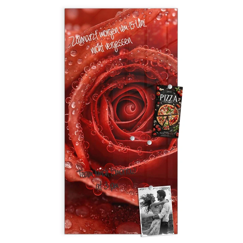Magnettafel - Rote Rose mit Tropfen
