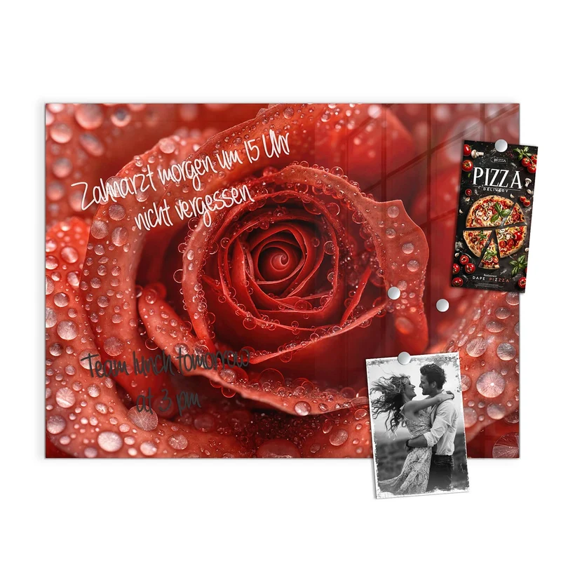 Magnettafel - Rote Rose mit Tropfen