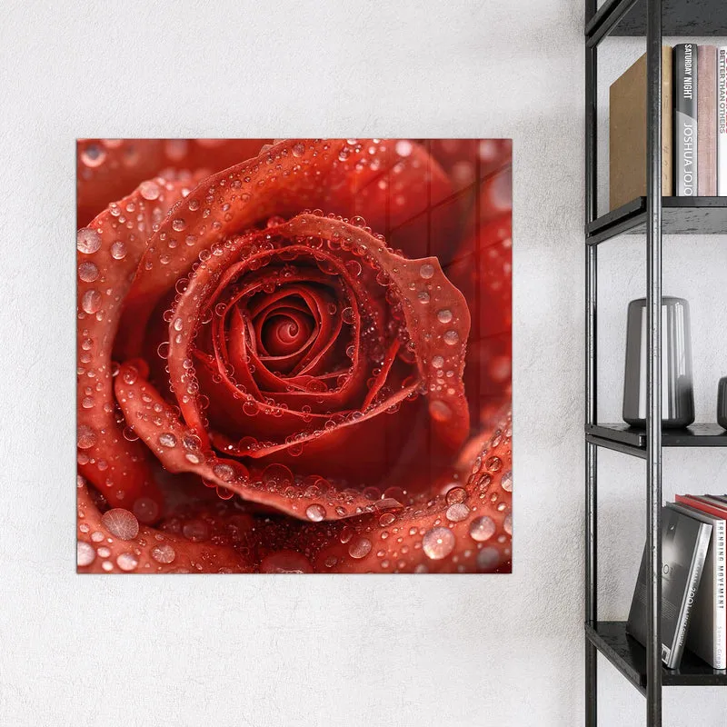 Magnettafel - Rote Rose mit Tropfen