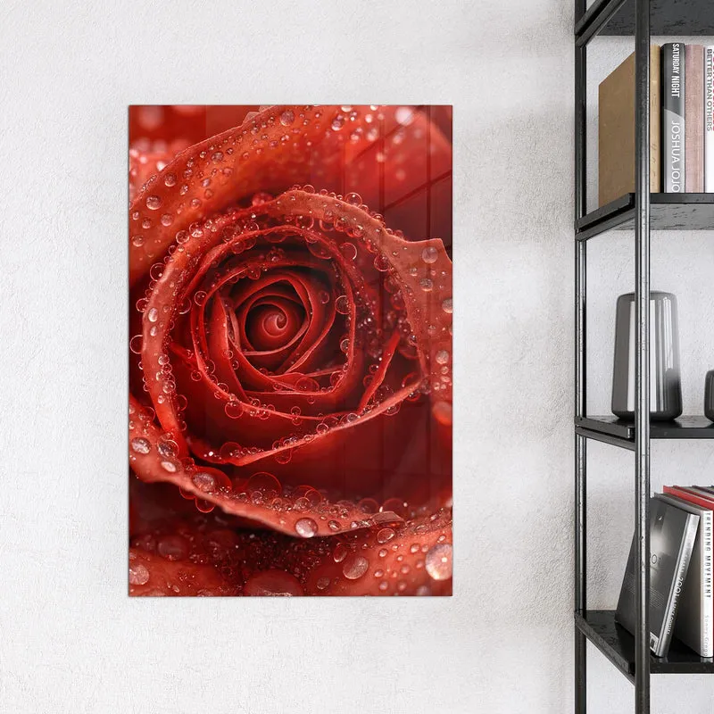 Magnettafel - Rote Rose mit Tropfen