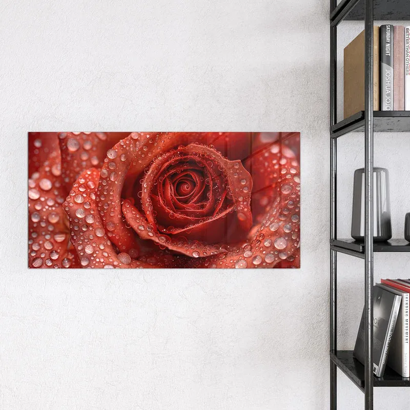 Magnettafel - Rote Rose mit Tropfen