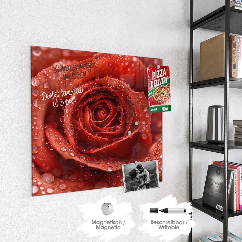 Magnettafel - Rote Rose mit Tropfen