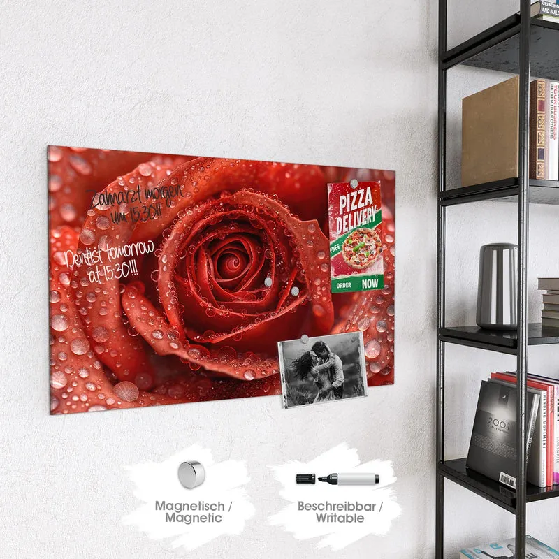Magnettafel - Rote Rose mit Tropfen