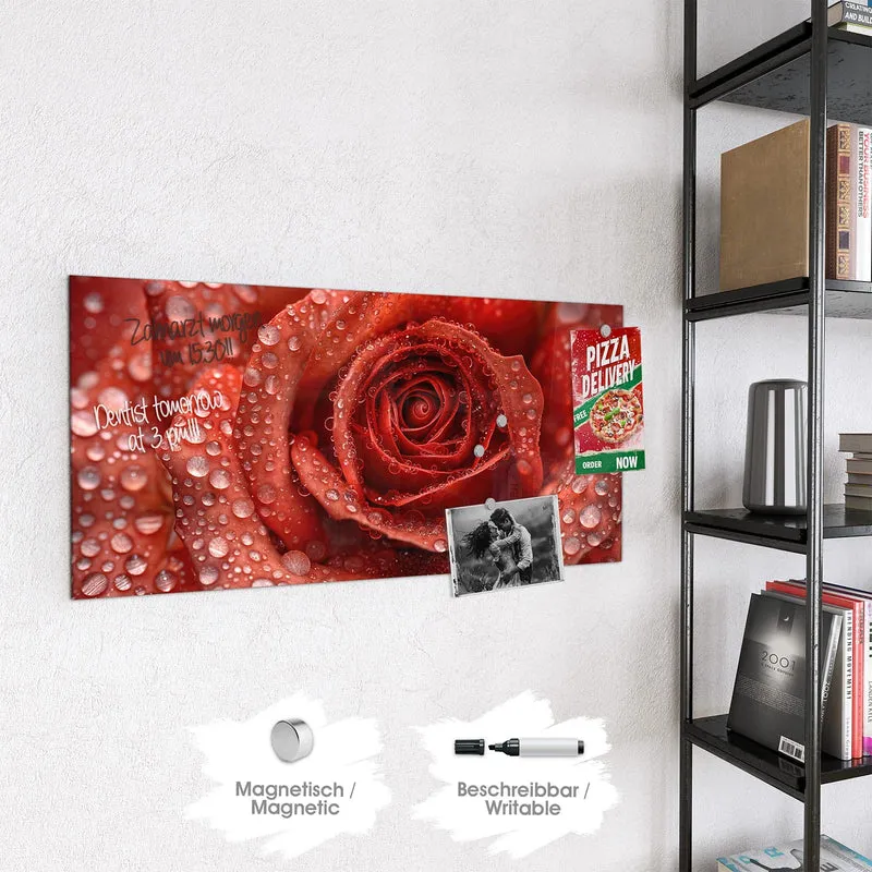 Magnettafel - Rote Rose mit Tropfen