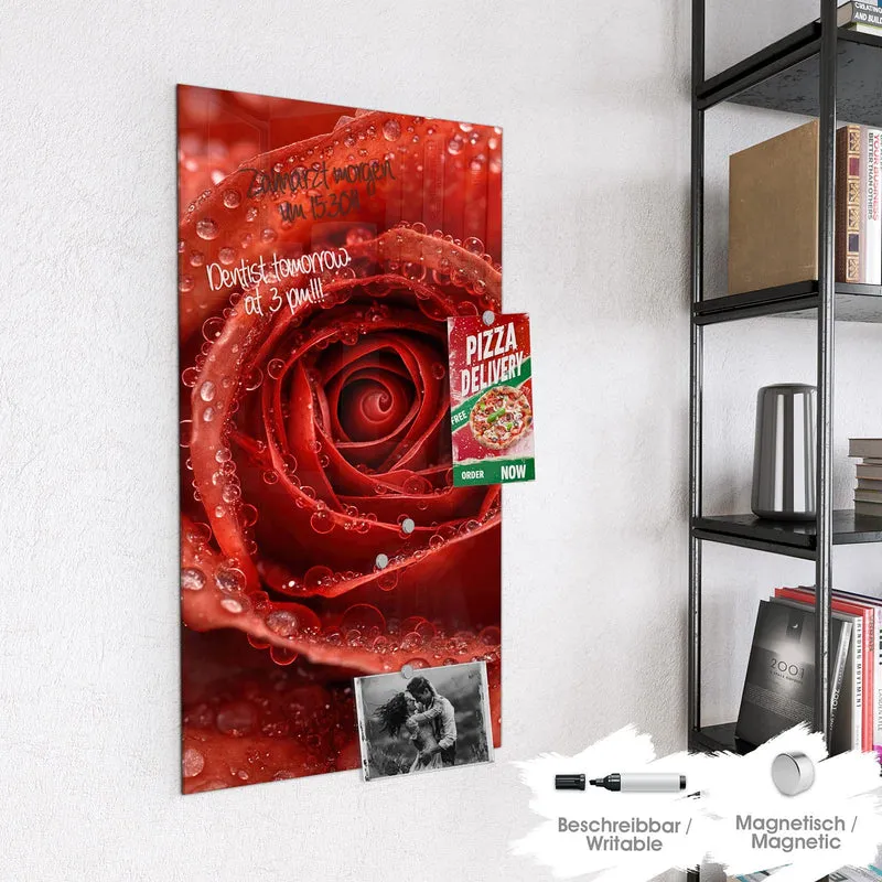 Magnettafel - Rote Rose mit Tropfen