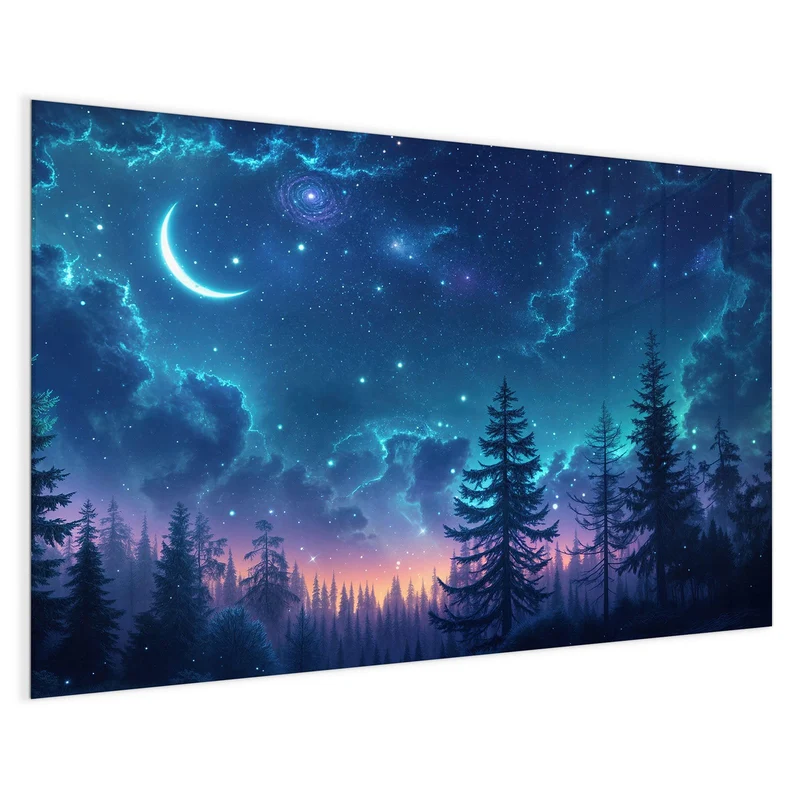 Magnettafel - Mondsichel über Tannen