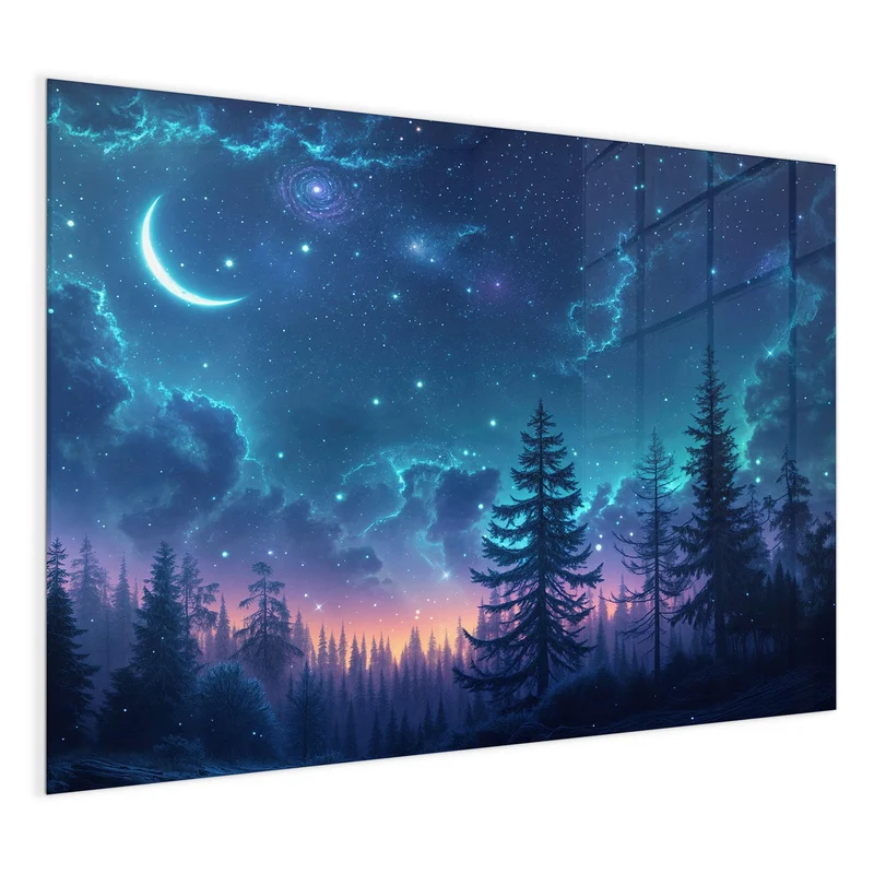 Magnettafel - Mondsichel über Tannen