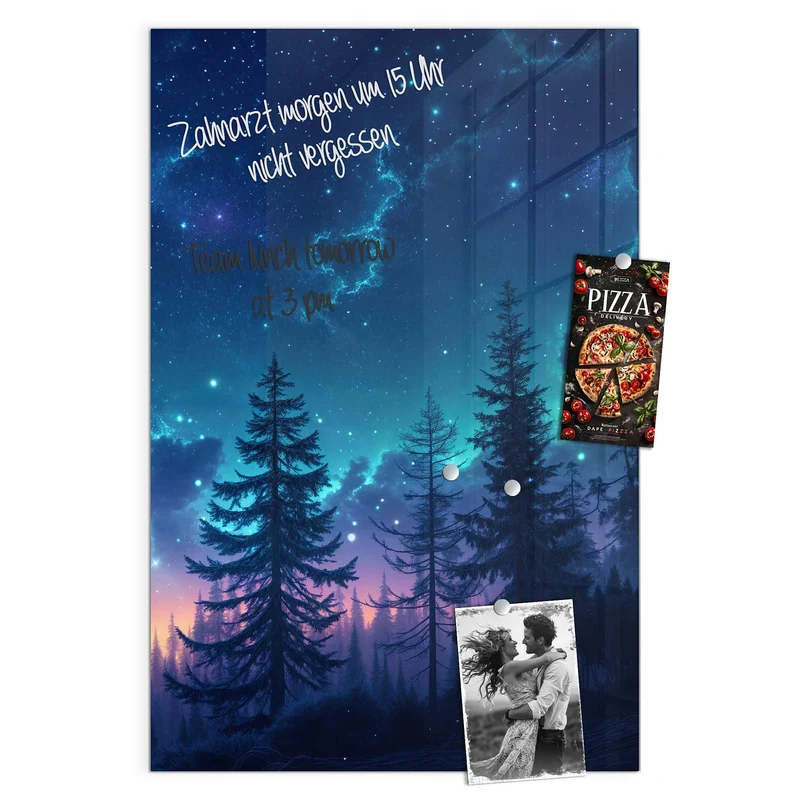 Magnettafel - Mondsichel über Tannen