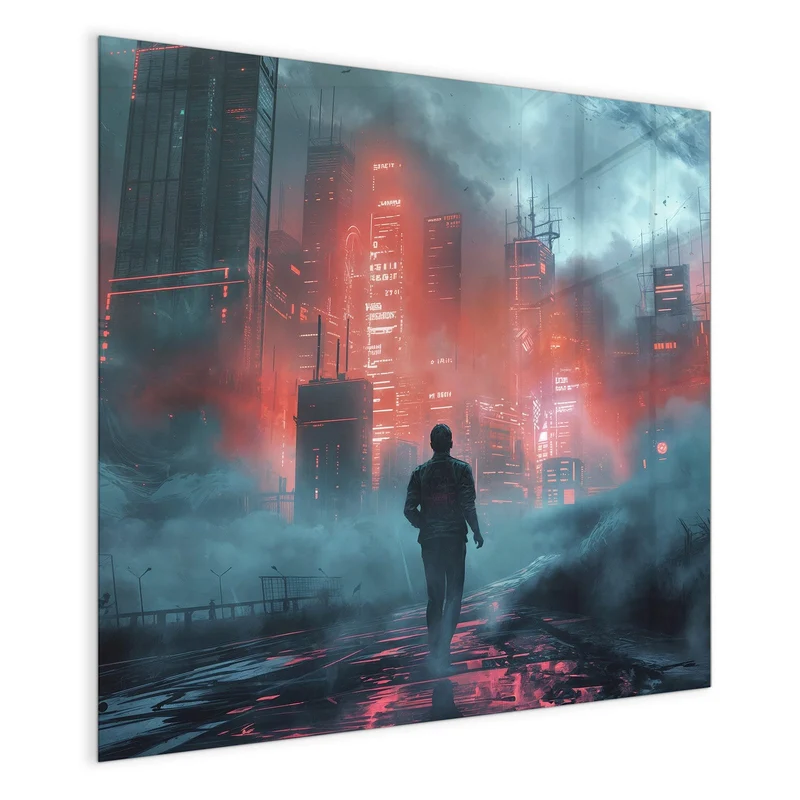 Magnettafel - Stadt im roten Neonlicht