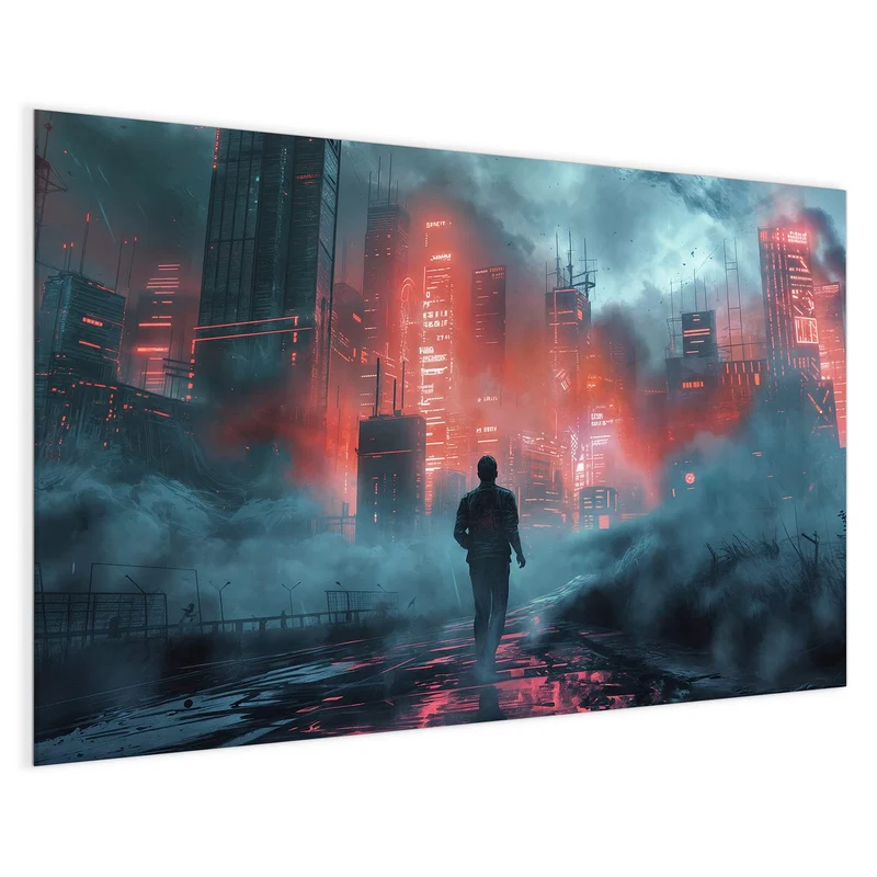 Magnettafel - Stadt im roten Neonlicht
