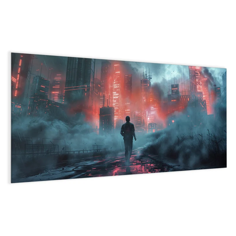 Magnettafel - Stadt im roten Neonlicht