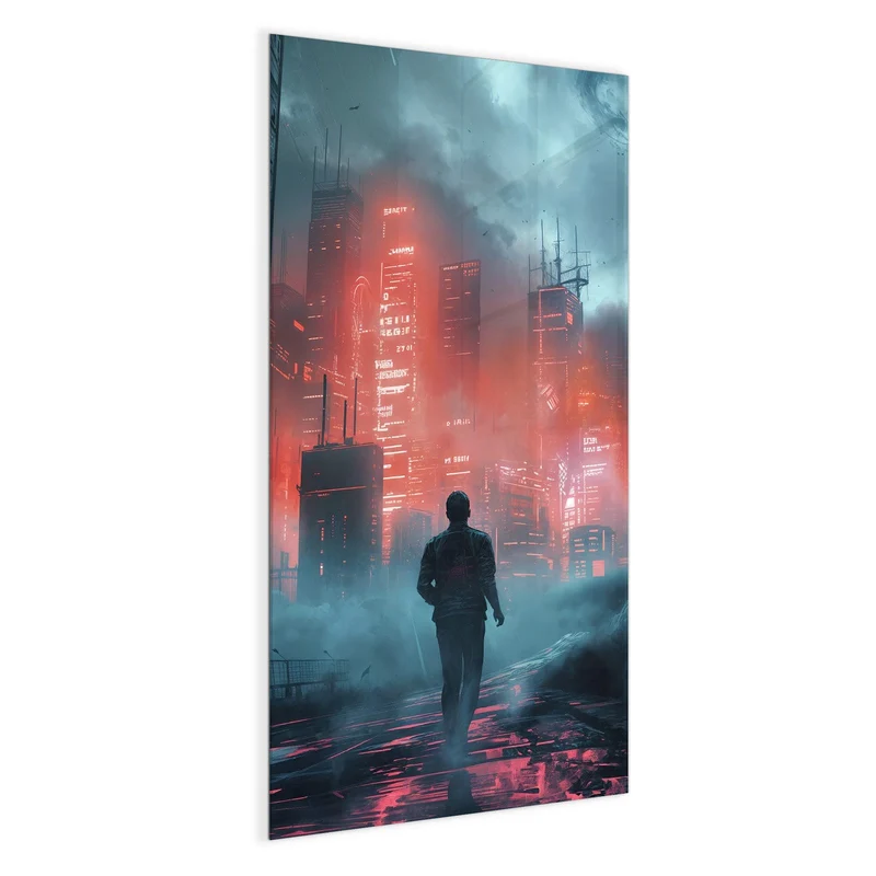 Magnettafel - Stadt im roten Neonlicht