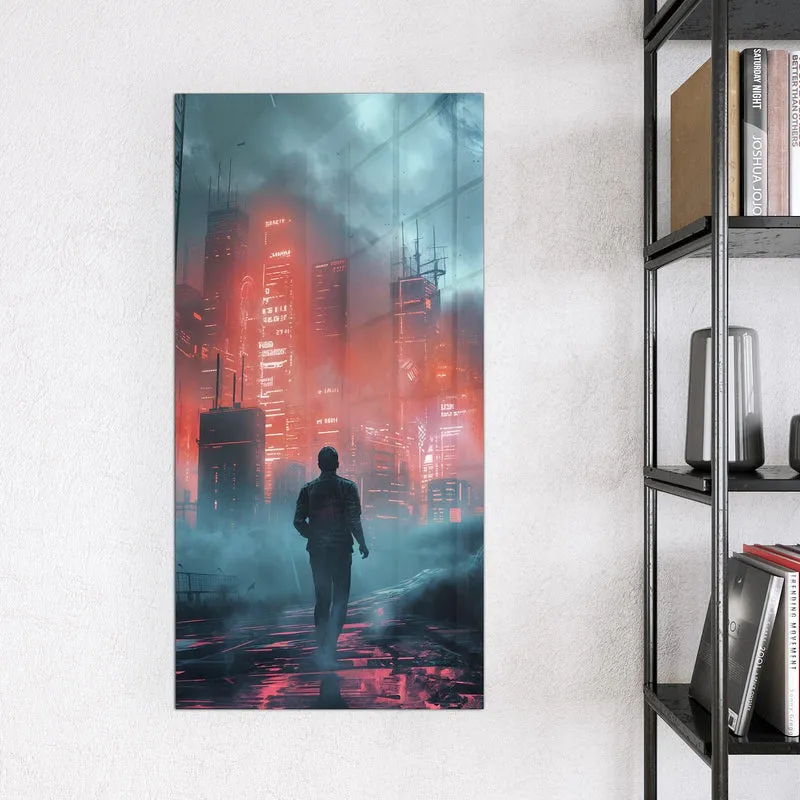 Magnettafel - Stadt im roten Neonlicht