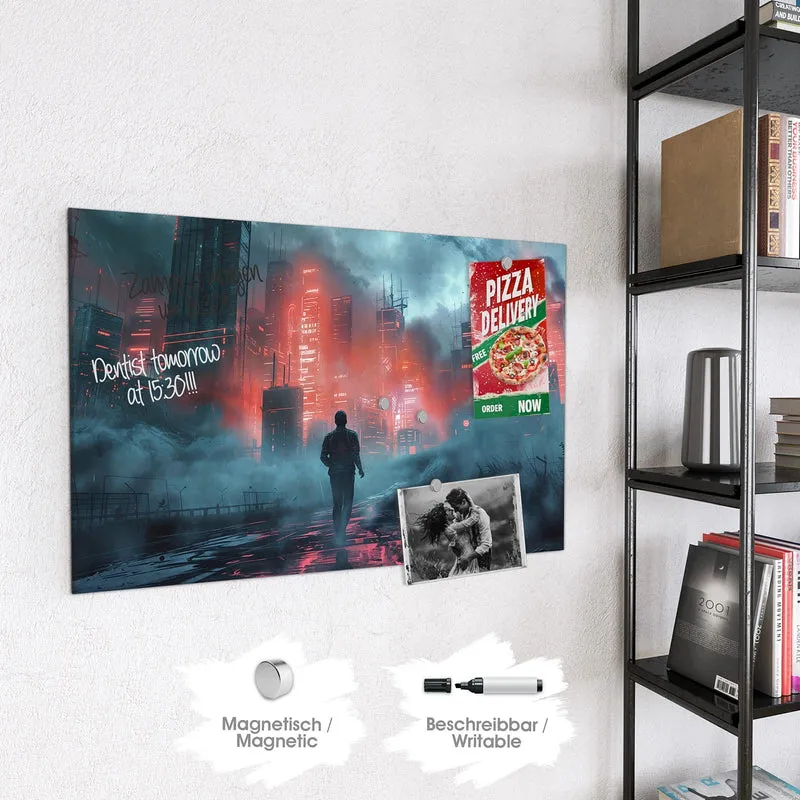 Magnettafel - Stadt im roten Neonlicht