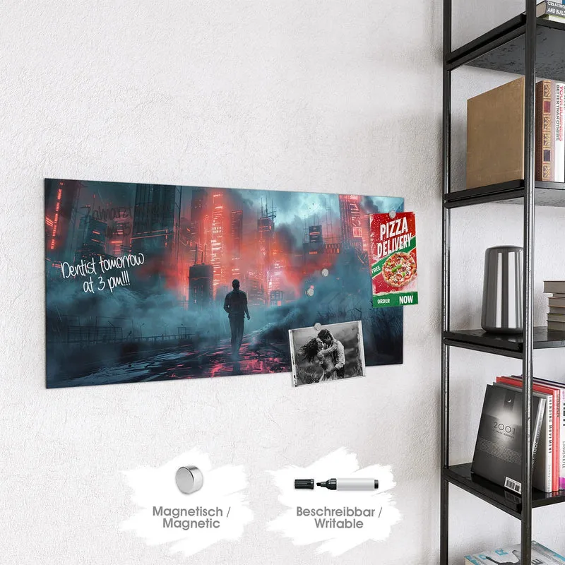 Magnettafel - Stadt im roten Neonlicht