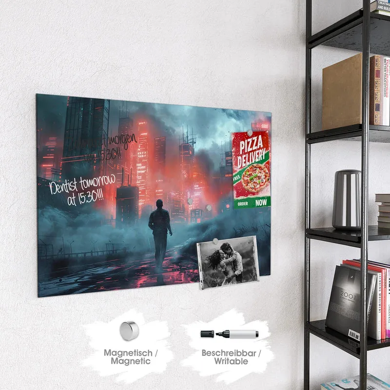 Magnettafel - Stadt im roten Neonlicht