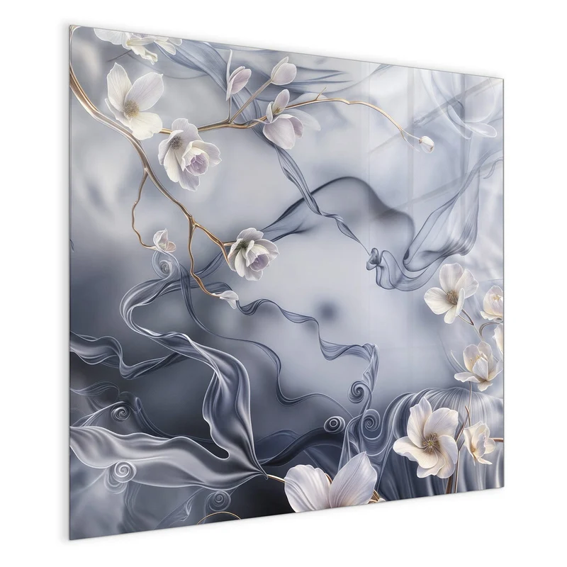 Magnettafel - Weiße Blüten auf Seide